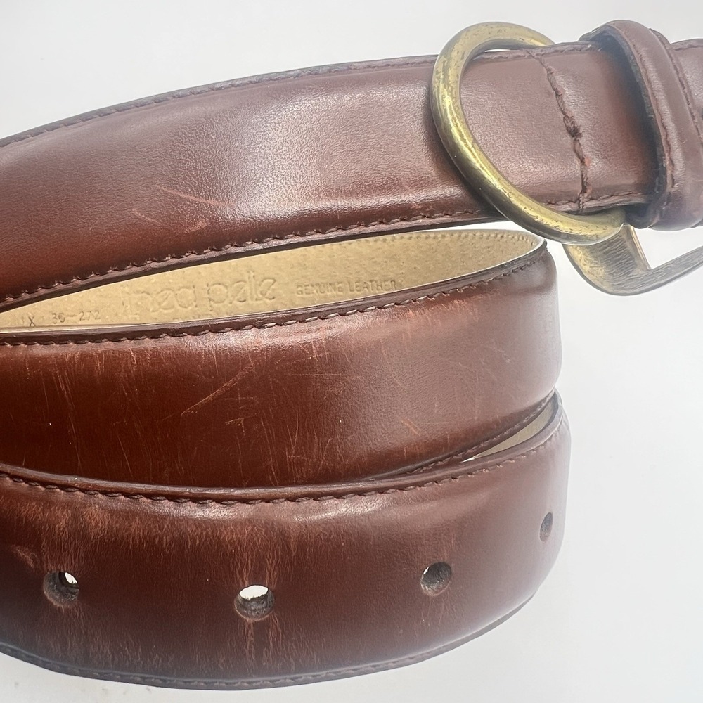 VTG Linea Pelle by Mira K Leather Belt 1X Brown Gold Tone Buckle Classic